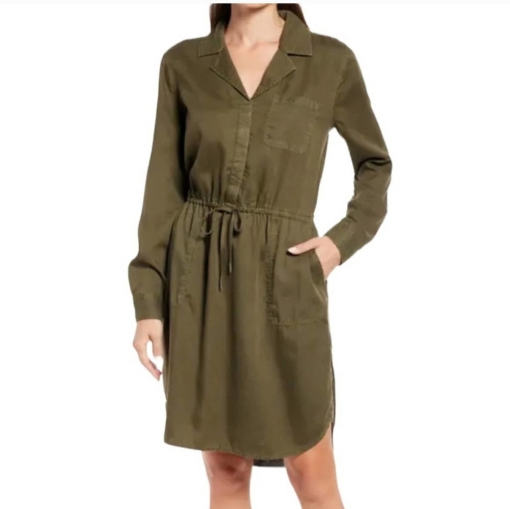 Caslon Utility Long Sleeve Shirtdress Drawstring Waist Army Olive Green Size 2X